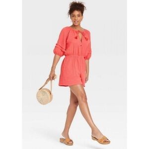 Knox Rose Coral Short Sleeve Gauze Romper